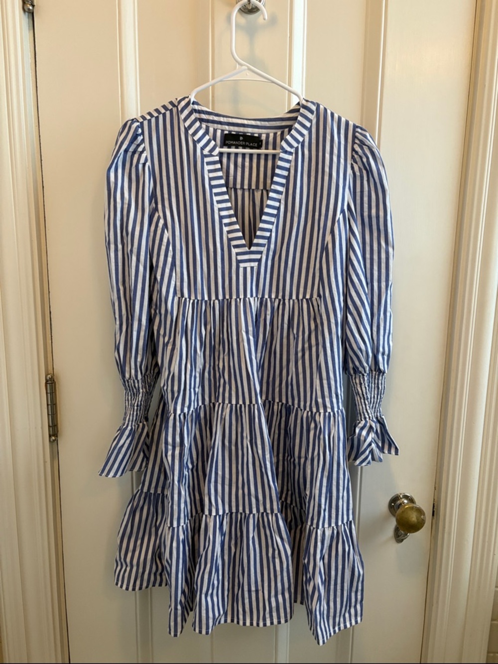 Pomander Place Blue & White Striped Tiered Dress
